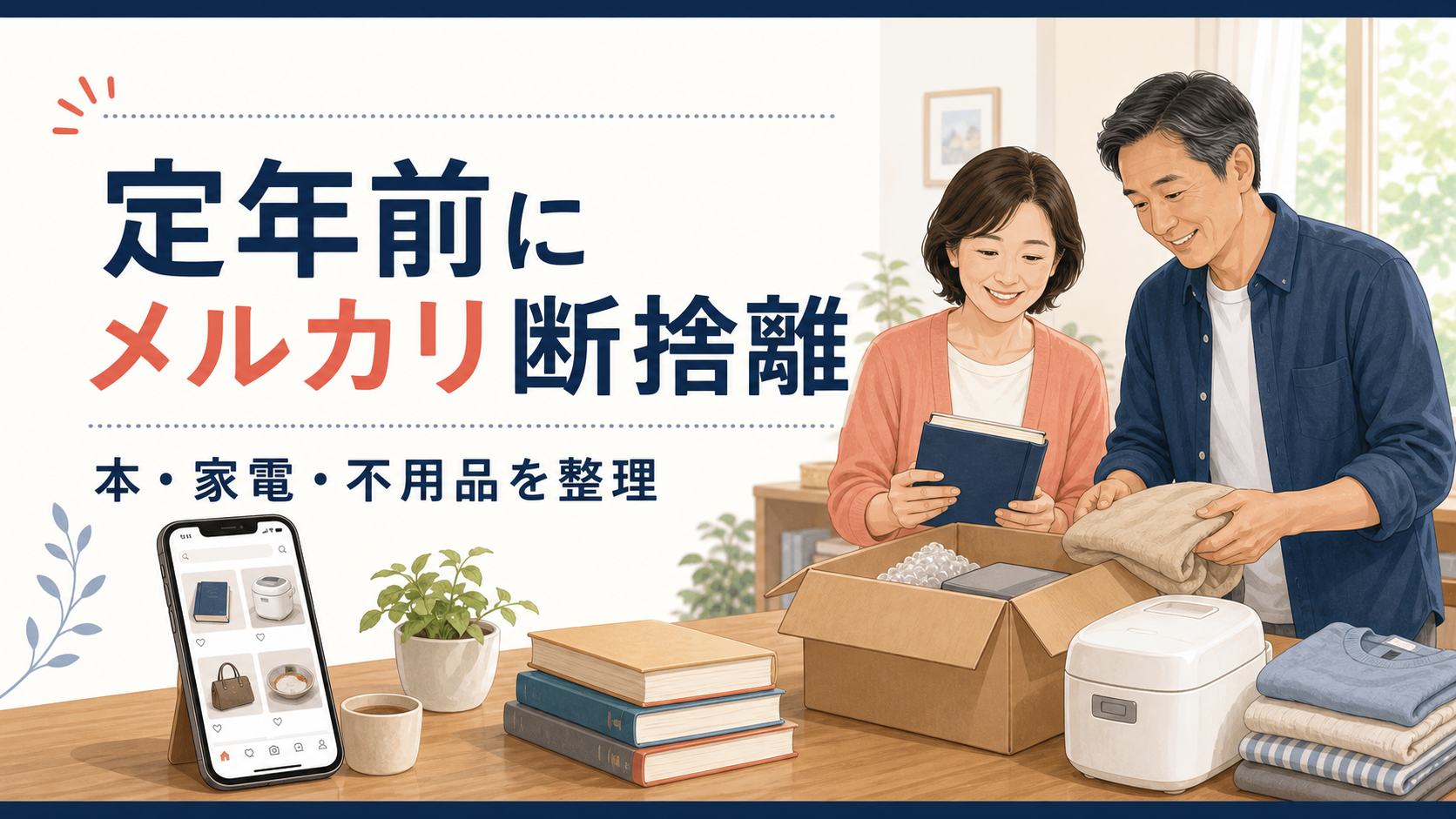 定年前にメルカリで本・家電・不用品を整理するシニア夫婦