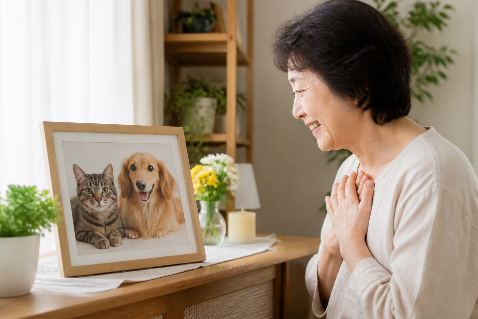 ペットの写真を飾って楽しむ高齢者の暮らし