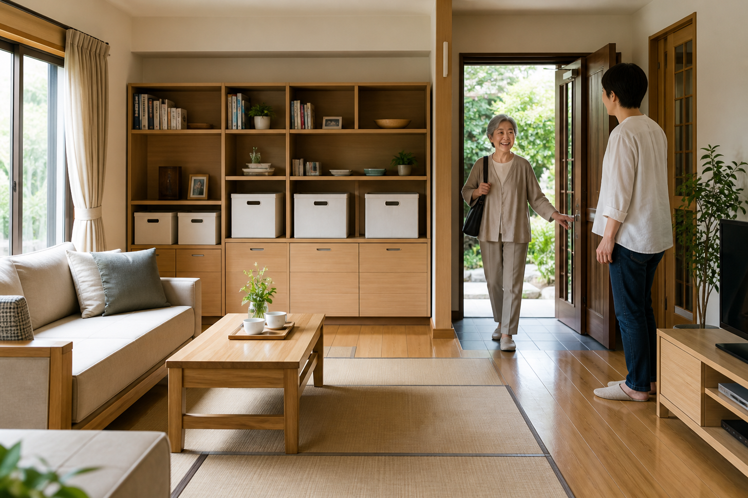 片付け後に通路が確保された高齢者の住まい