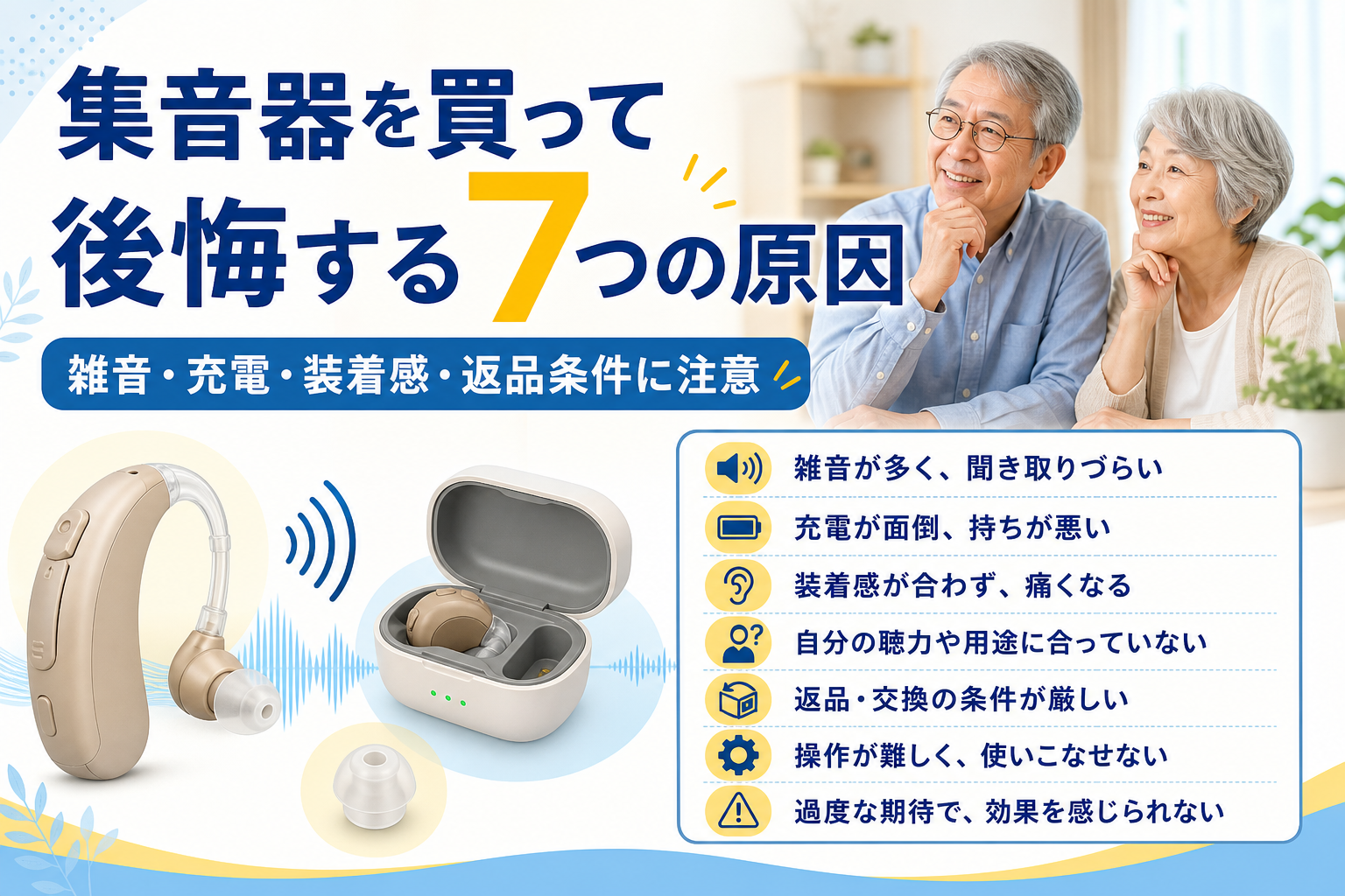 集音器を買って後悔しないための雑音・充電・装着感・返品条件チェック画像