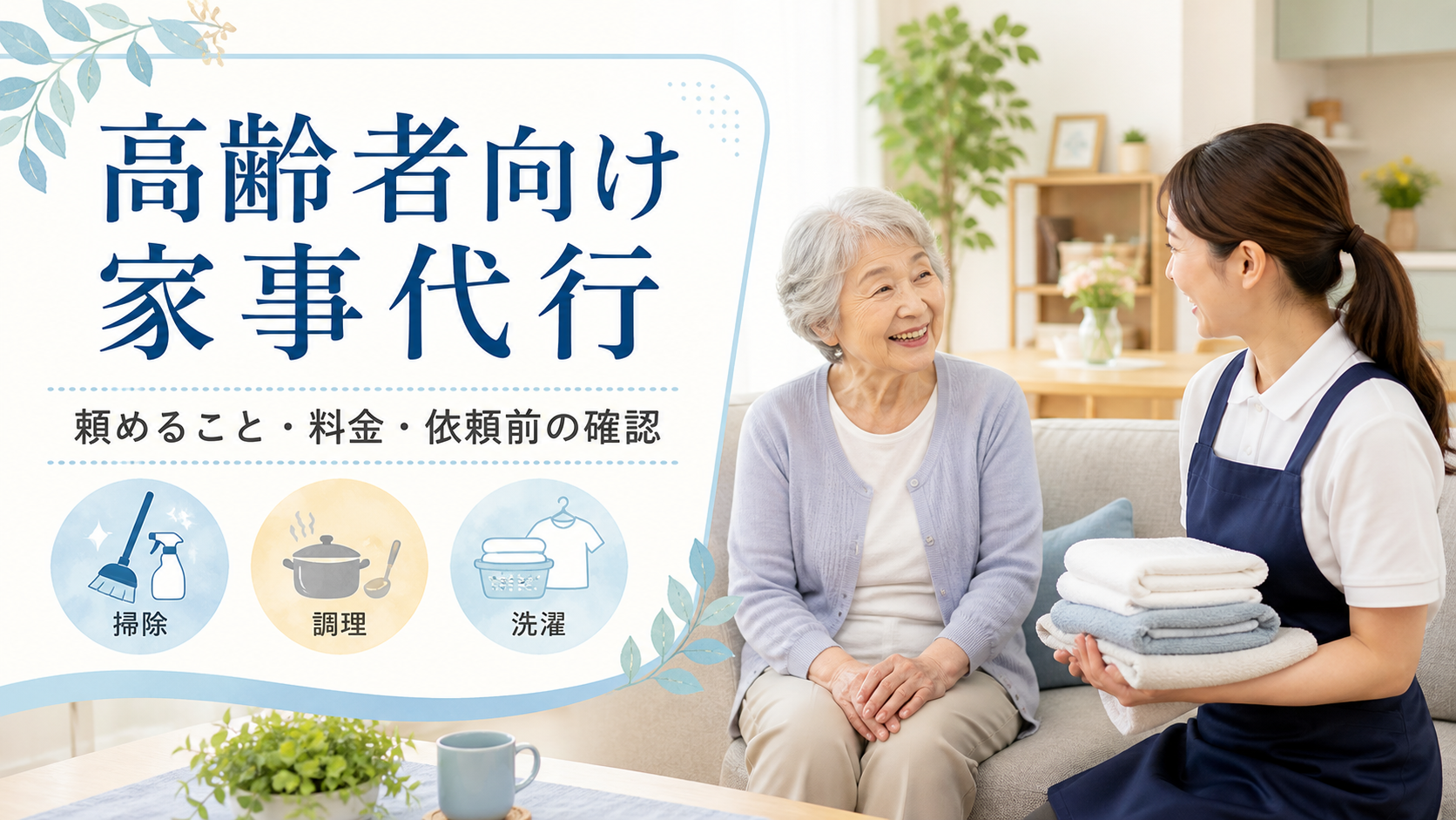 高齢者向け家事代行を検討する家庭とスタッフのイメージ