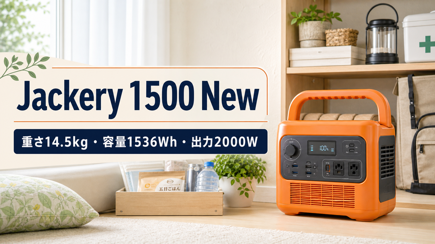 Jackery ポータブル電源 1500 Newの外観と容量・出力を示すアイキャッチ画像