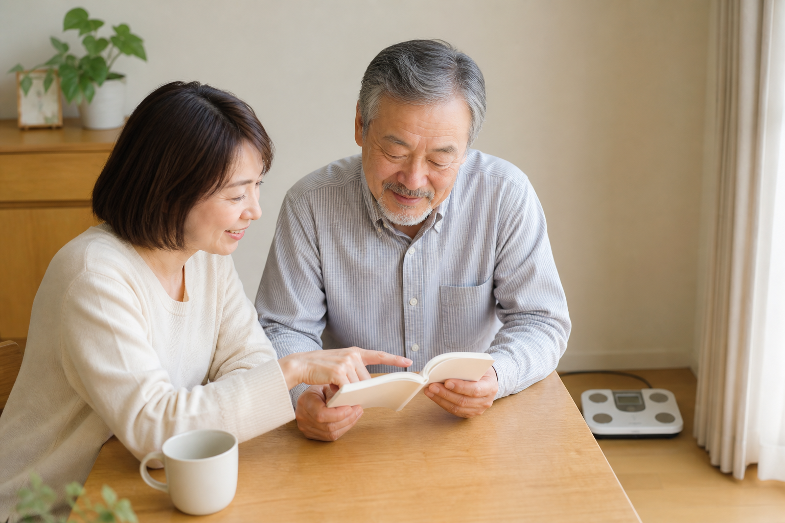 敬老の日にタニタの健康機器を選ぶ家族の相談イメージ