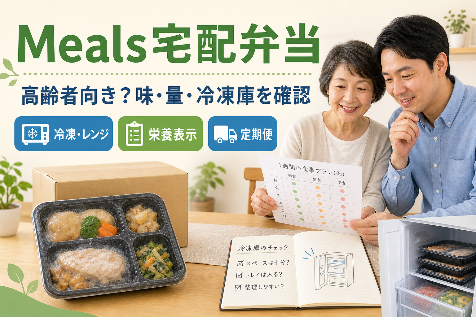 Meals宅配弁当を家族で確認するイメージ