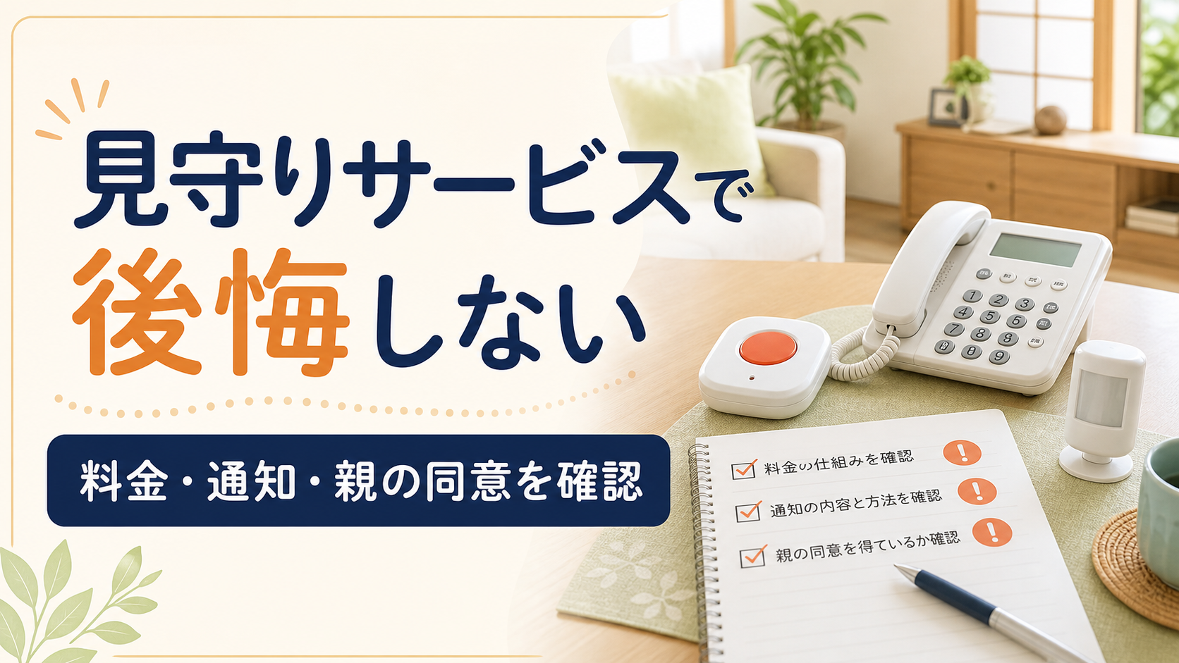 見守りサービスで後悔しないための料金・通知・親の同意チェックリスト画像