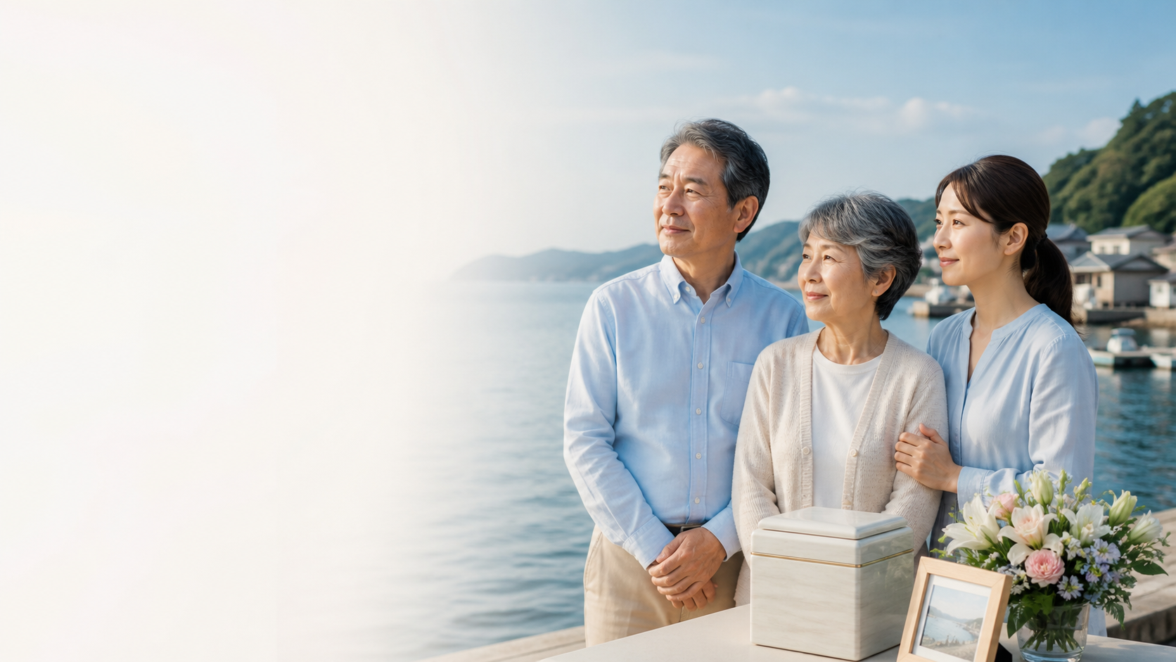 高齢者夫婦と家族が海洋散骨について相談する様子