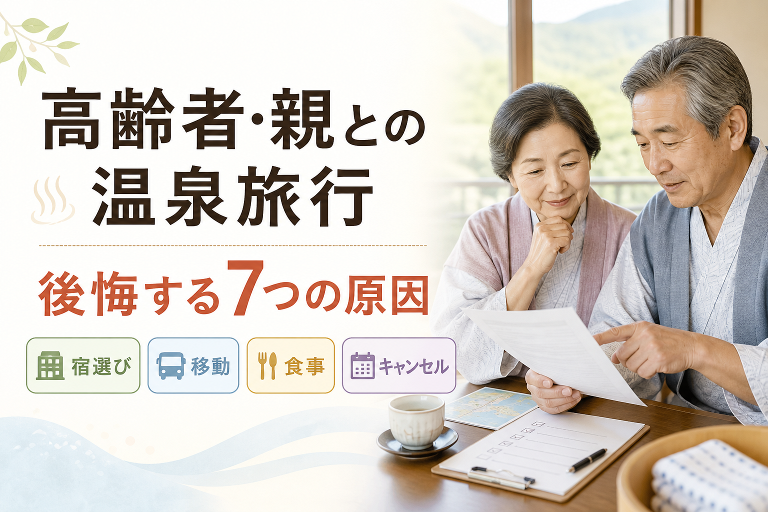 高齢者・親との温泉旅行で後悔する原因を確認する夫婦