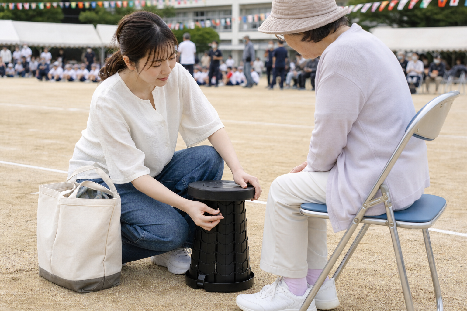 運動会で使う折りたたみ椅子の高さと安定感を確認するポイント