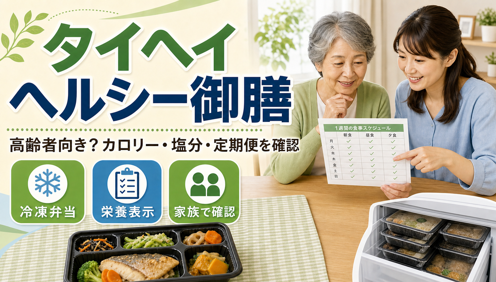タイヘイ ヘルシー御膳を家族で確認するイメージ