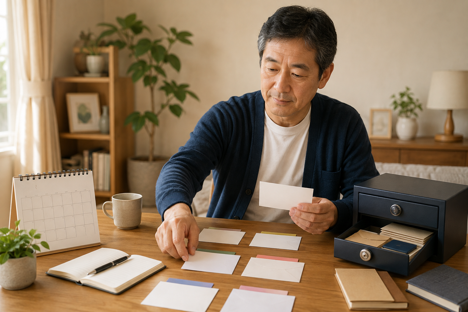 老後に備えてお金の整理をしている50代男性