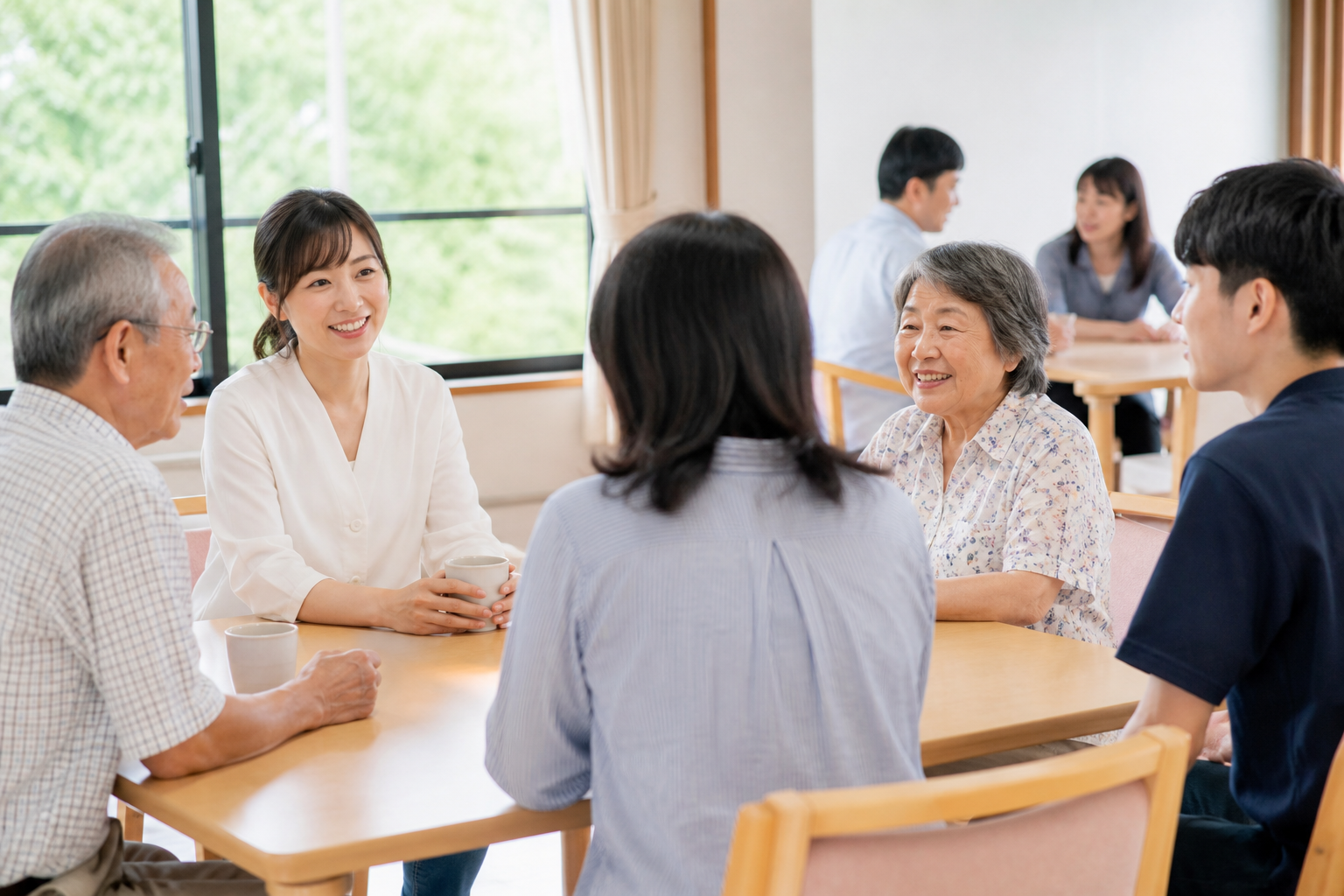 地域の集まりで会話を楽しむシニア世代