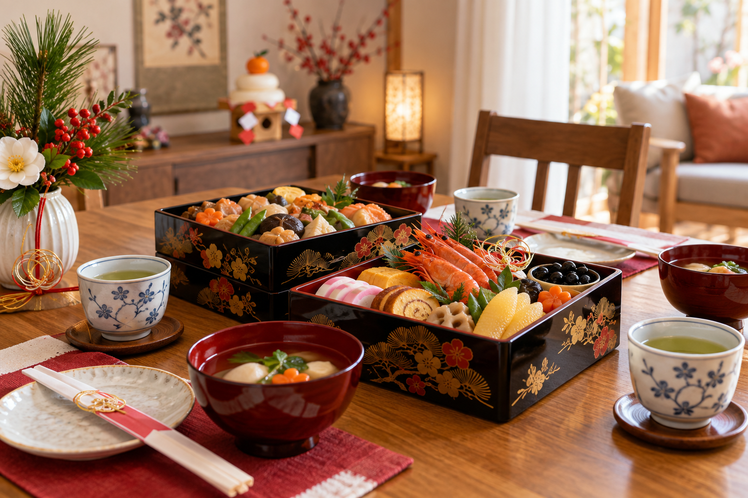おせちとお雑煮を囲む新年の食卓