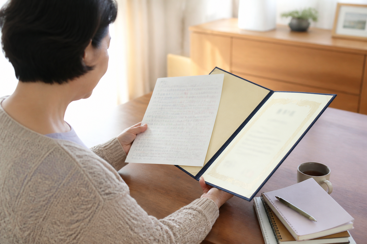 学習後に修了証を確認するシニアの様子