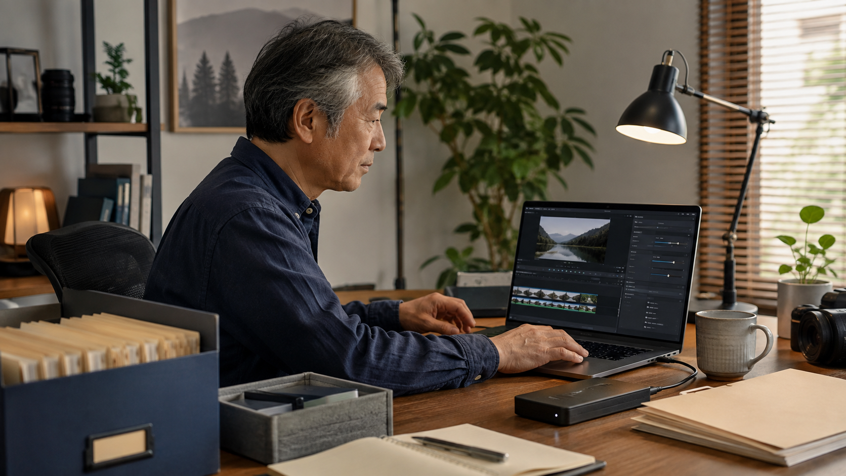 動画ファイルを整理して書き出し設定を確認しているイメージ