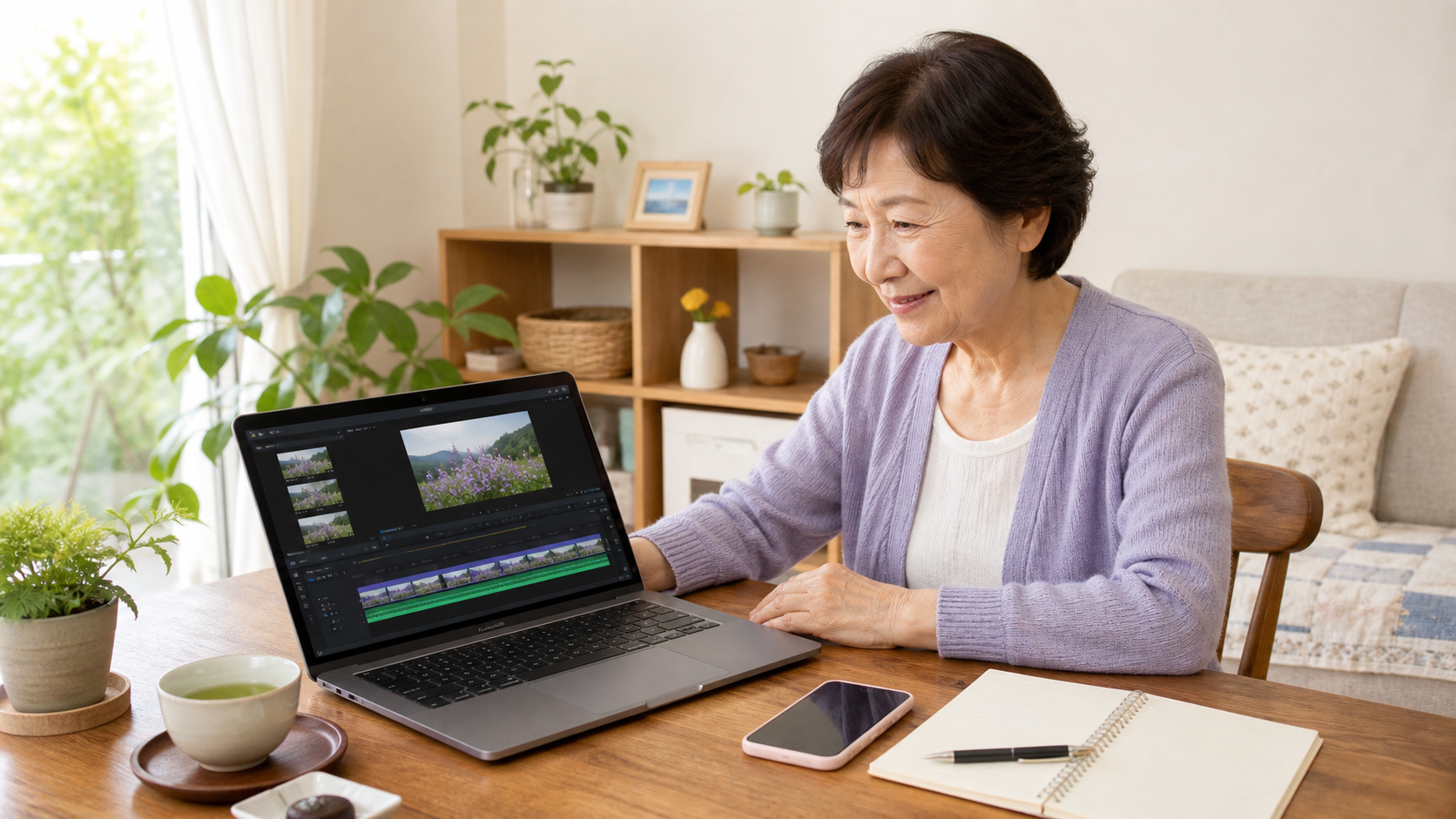 パソコンでYouTube動画を編集するシニア