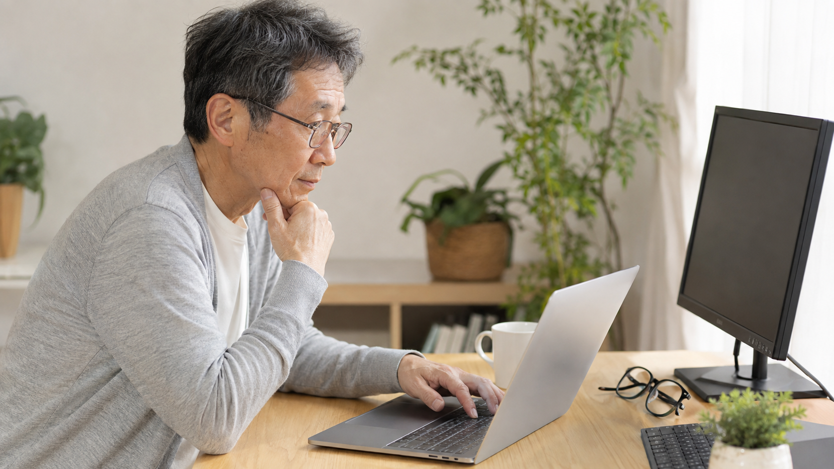 見やすい画面とキーボードのパソコンを確認しているイメージ