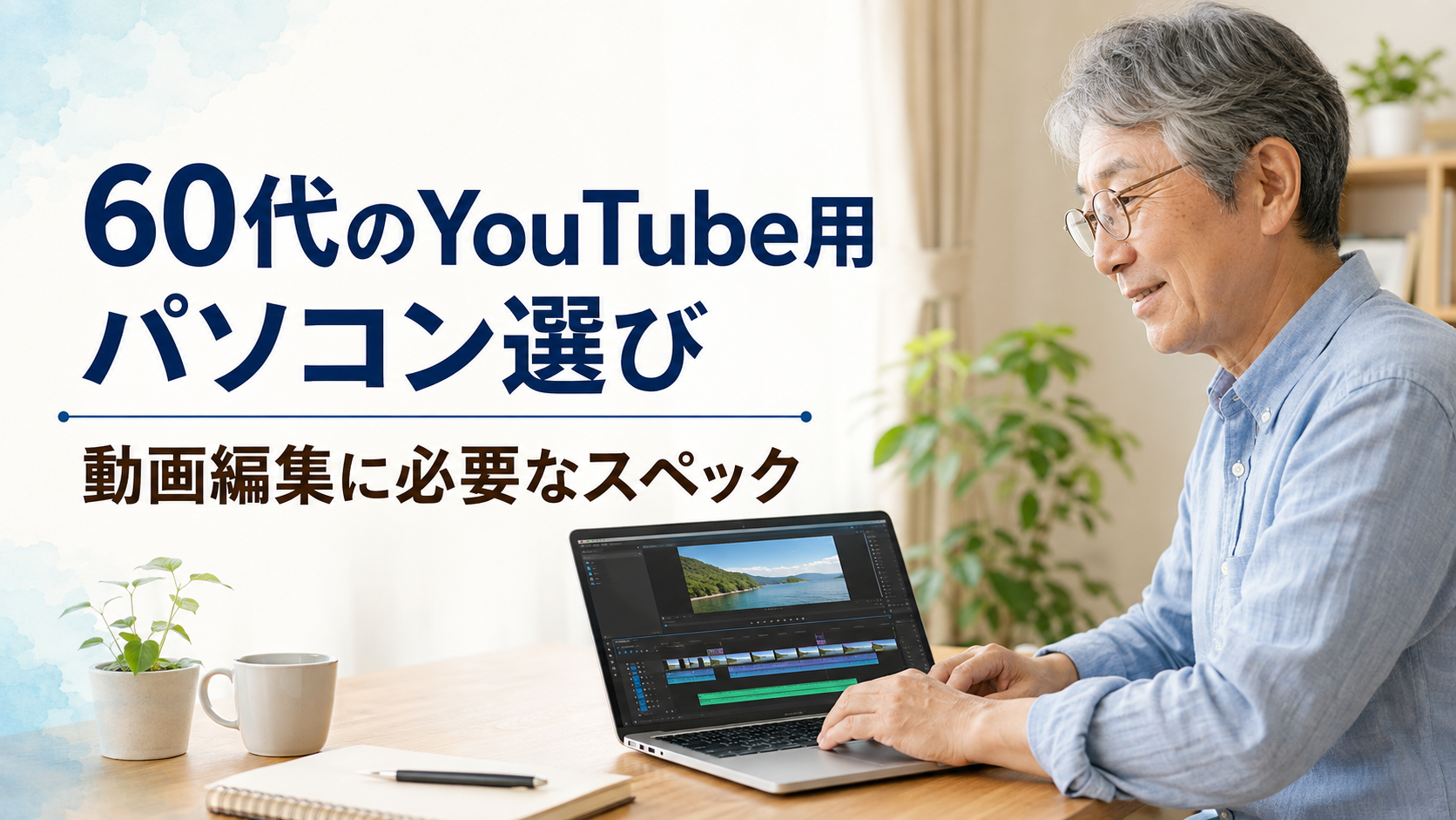 60代のYouTube動画編集に使うパソコンを選んでいるイメージ